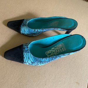 Ferragamo blue suede slip on heels size 5 1/2